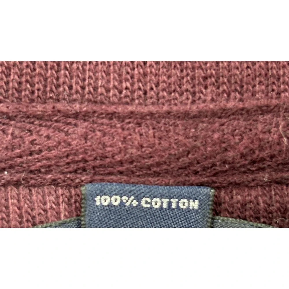 Lands End Mens XL Navy Blue‎ Cotton Quarter Zip Pullover Sweater Burgundy Trim